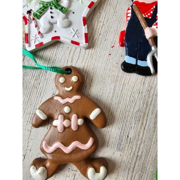 Vintage ceramic partridge pear snowman star Farmer gingerbread ornament set - Picture 4 of 7